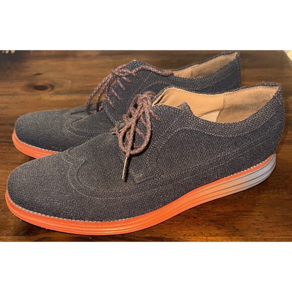 Cole Haan Men's Lunargrand Oxford Size 11.5 Gray Canvas Long Wing Shoe Sneaker - Picture 1 of 8